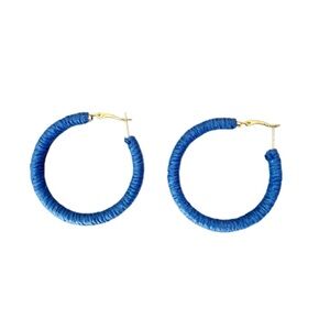 Blue Raffia Grass Hoop Earrings